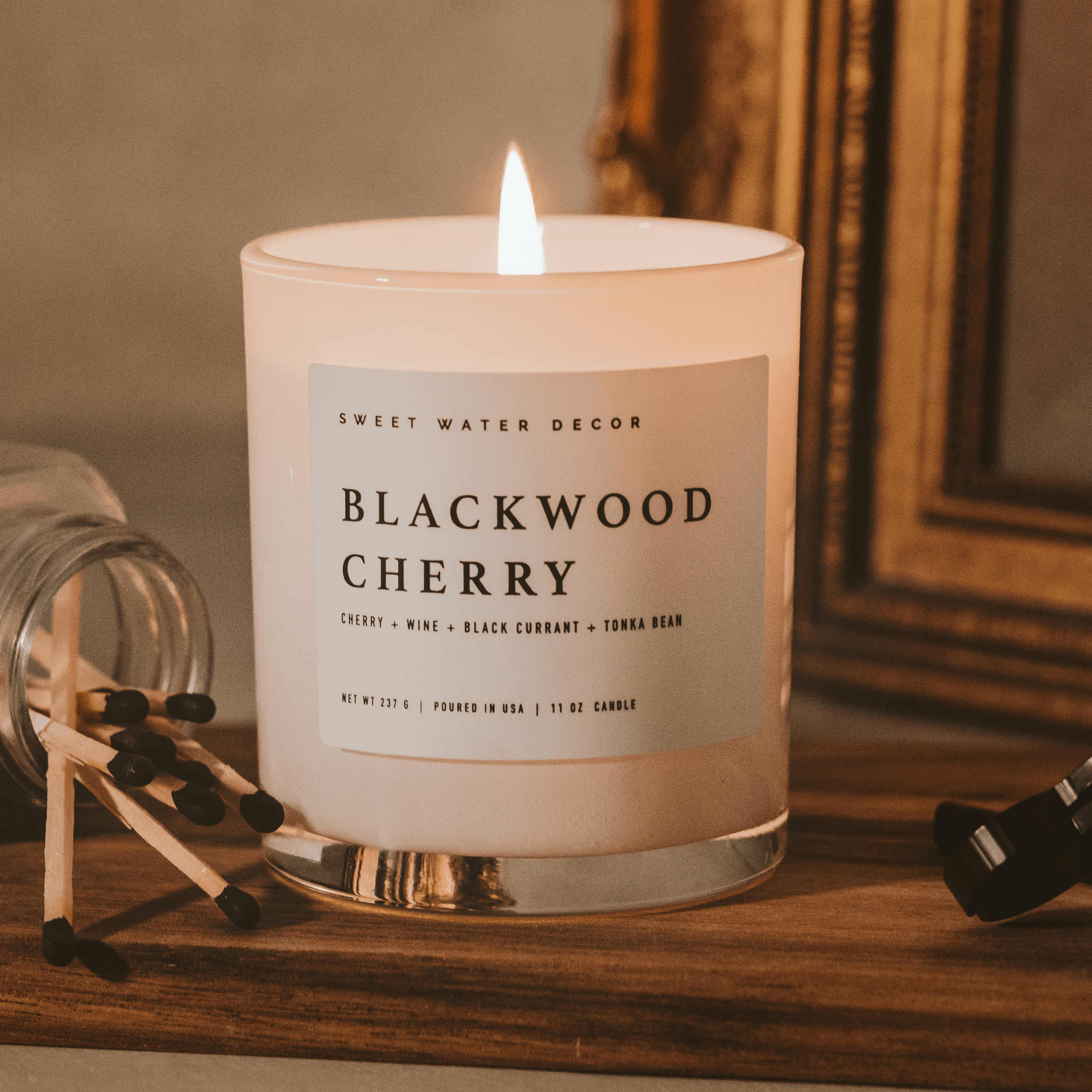 Sweet Water Decor Blackwood Cherry Soy Candle - White Jar - 11 oz