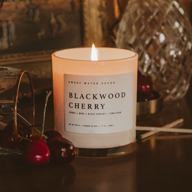 Sweet Water Decor Blackwood Cherry Soy Candle - White Jar - 11 oz