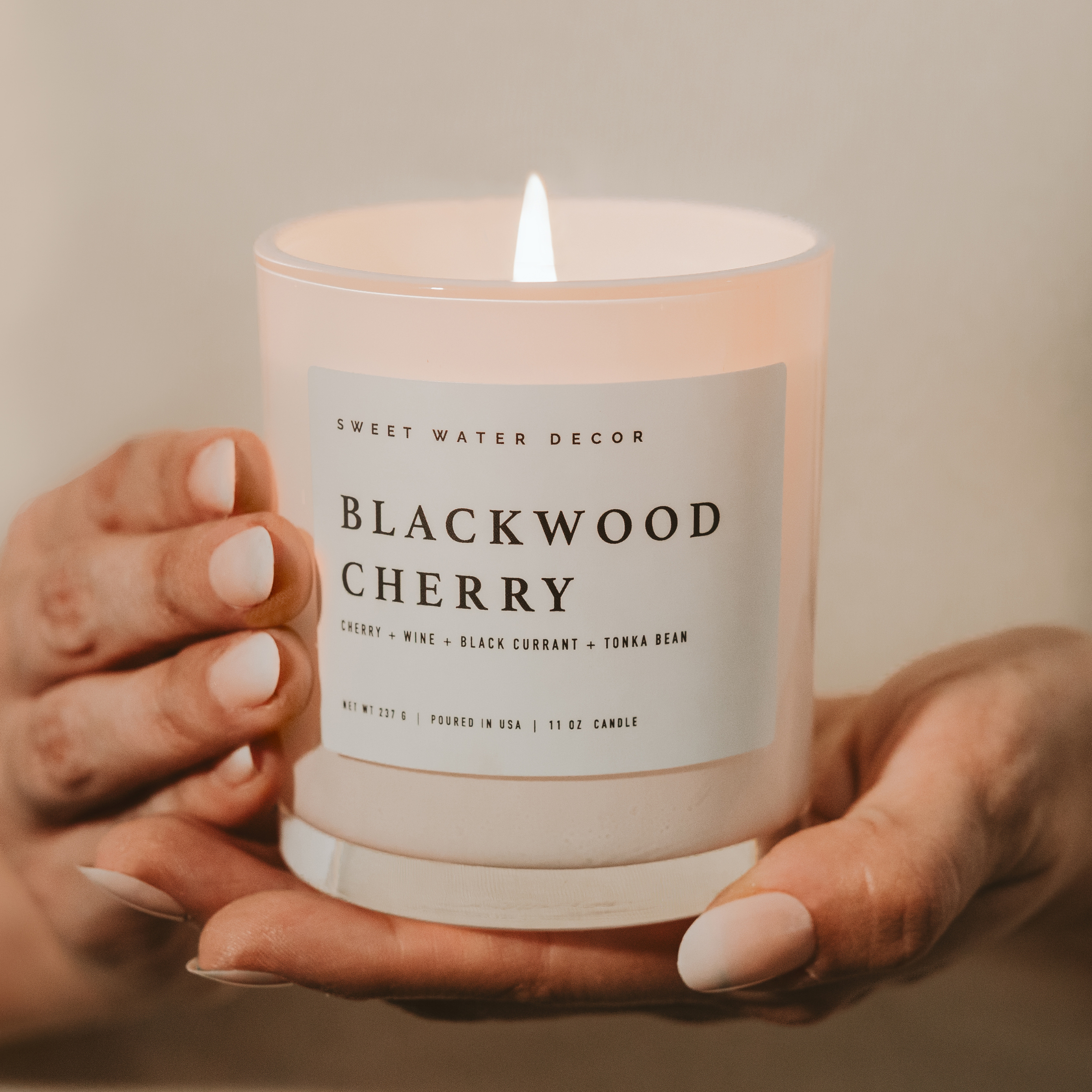 Sweet Water Decor Blackwood Cherry Soy Candle - White Jar - 11 oz