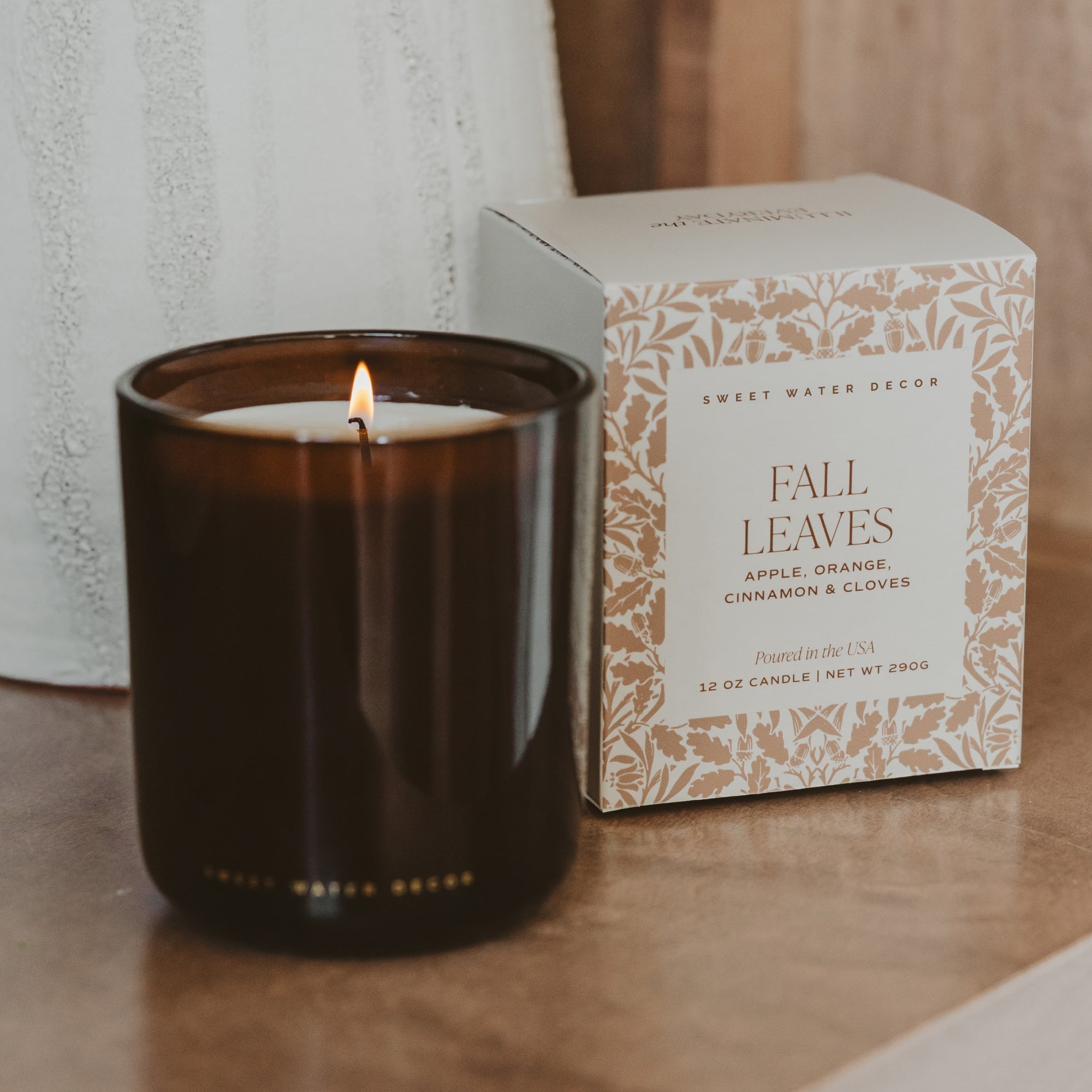 Sweet Water Decor Fall Leaves Soy Candle - Boxed Amber Tinted Glass Jar - 12 oz