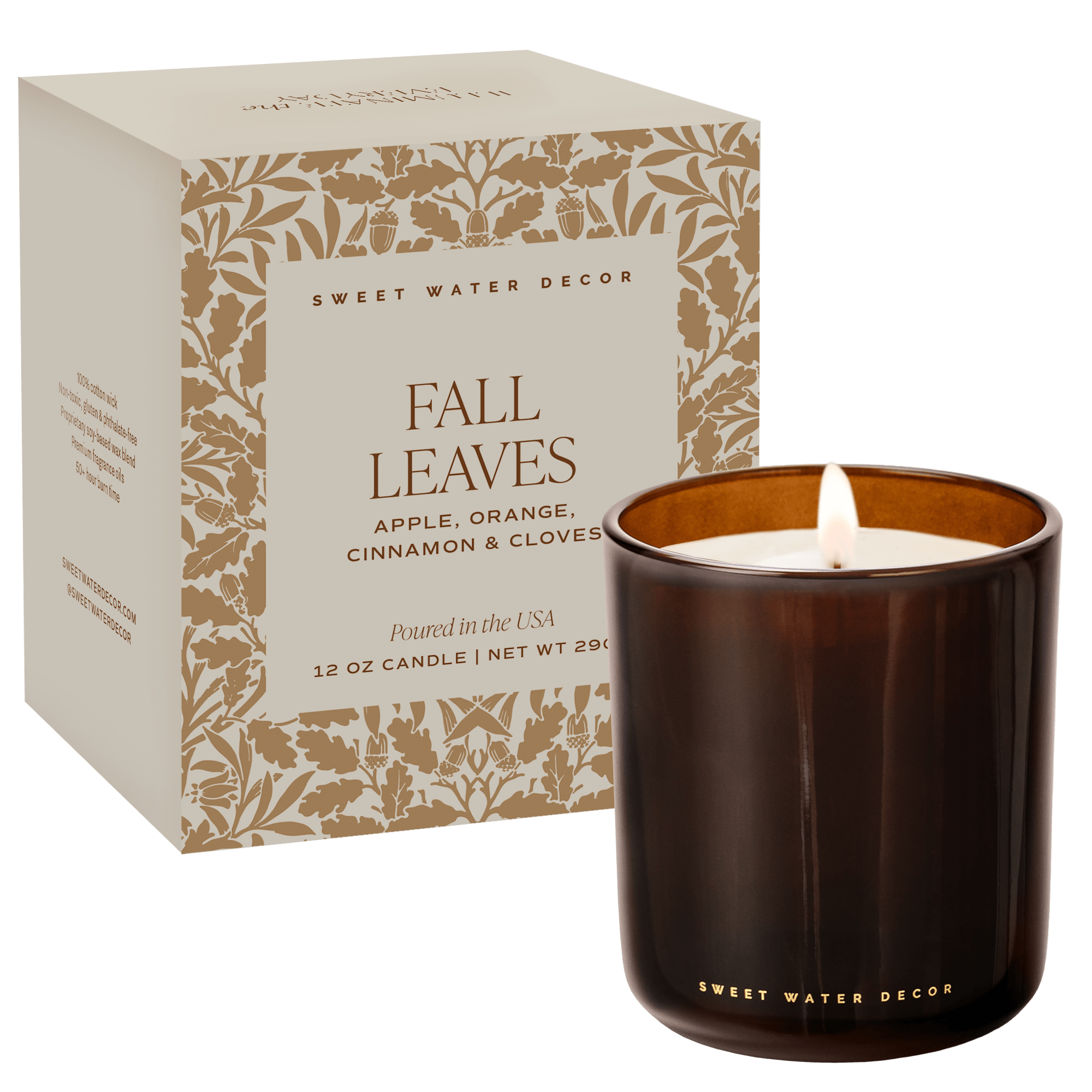 Sweet Water Decor Fall Leaves Soy Candle - Boxed Amber Tinted Glass Jar - 12 oz