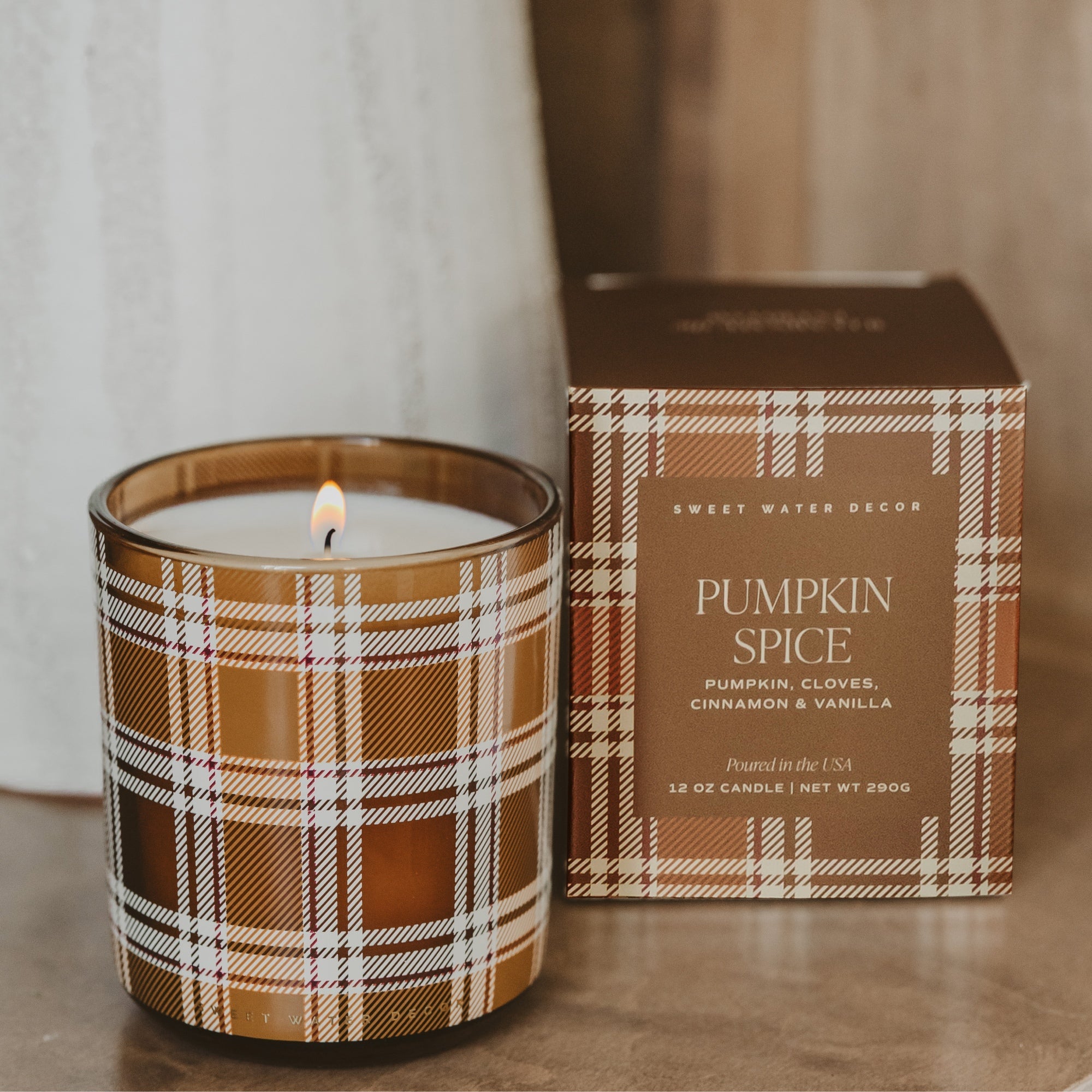 Sweet Water Decor Pumpkin Spice Soy Candle - Boxed Tinted Glass Jar - 12 oz