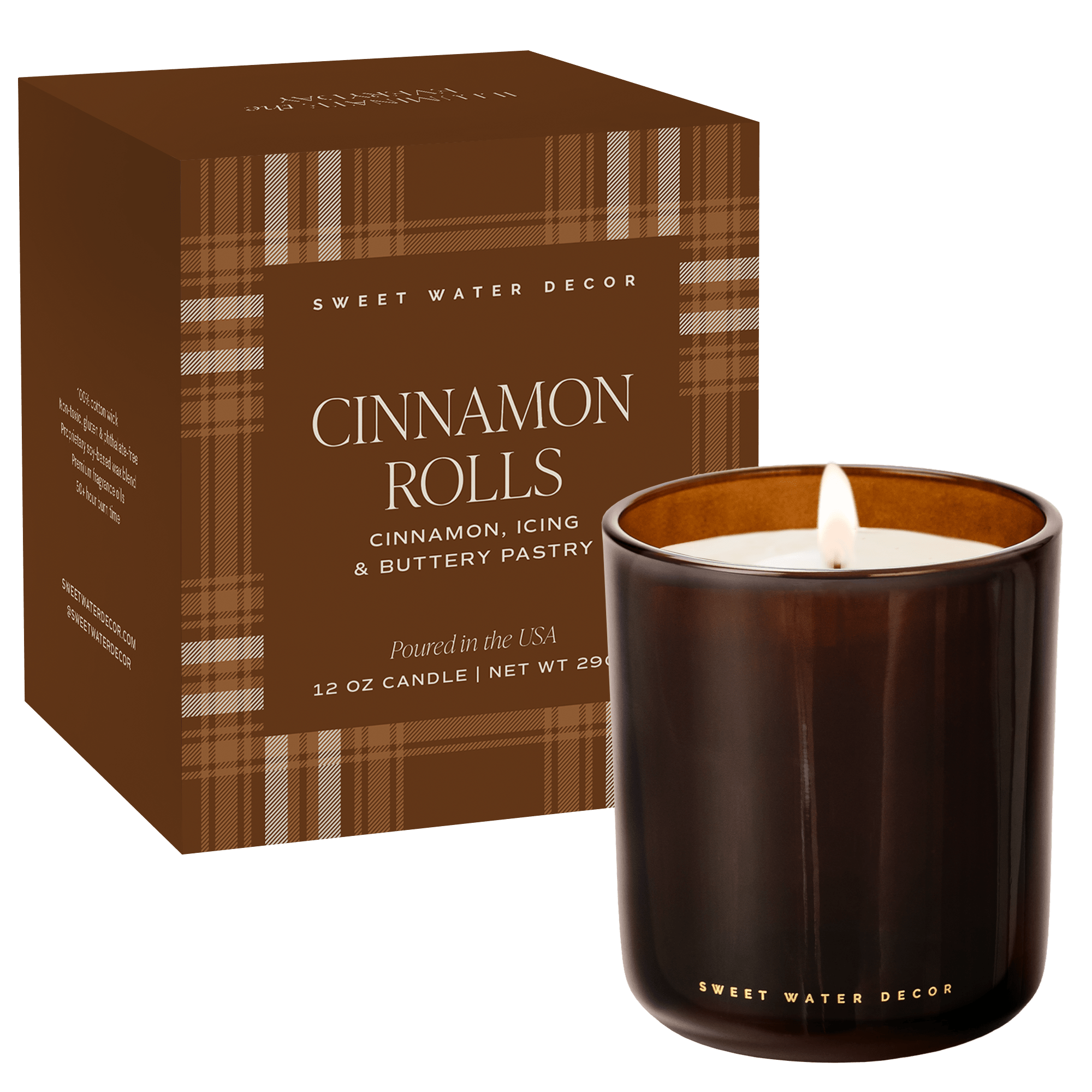 Sweet Water Decor Cinnamon Rolls Soy Candle - Boxed Amber Tinted Glass Jar - 12 oz