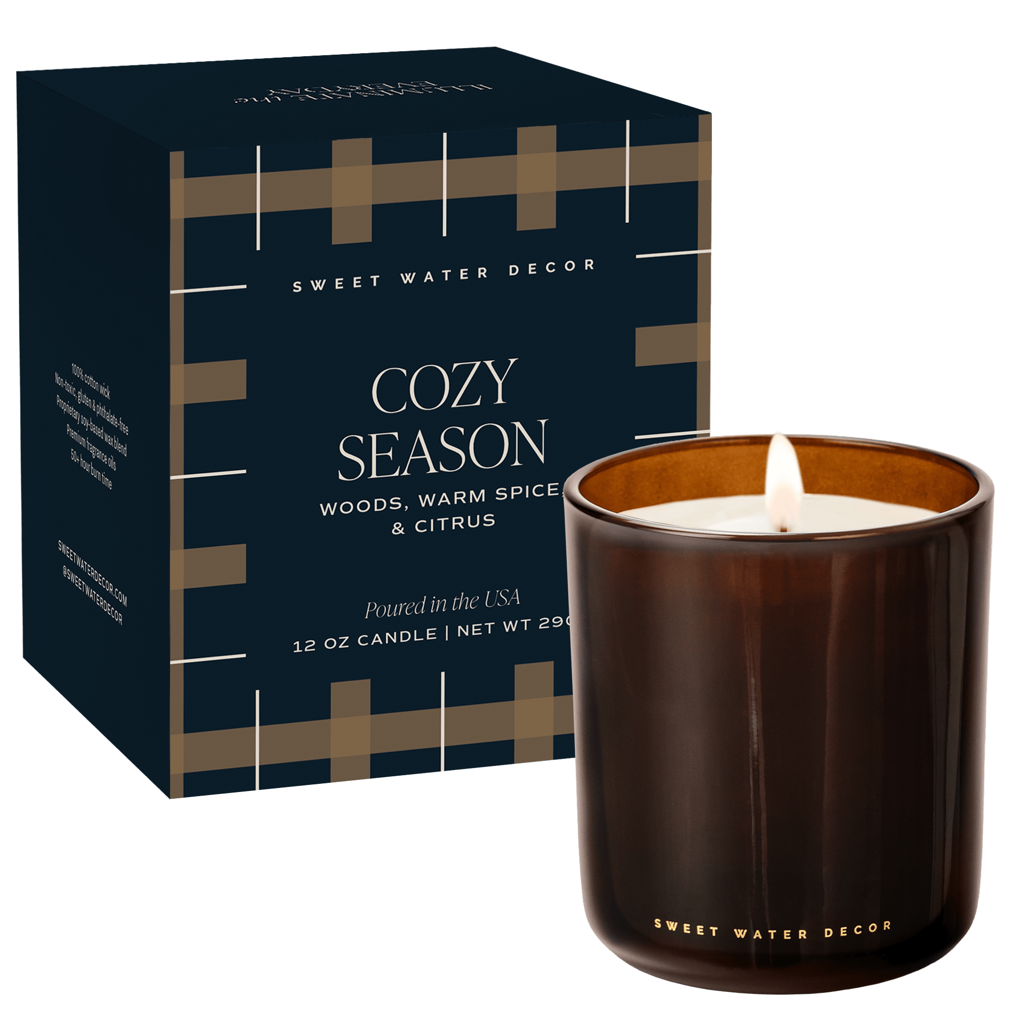 Sweet Water Decor Cozy Season Soy Candle - Boxed Amber Tinted Glass Jar - 12 oz