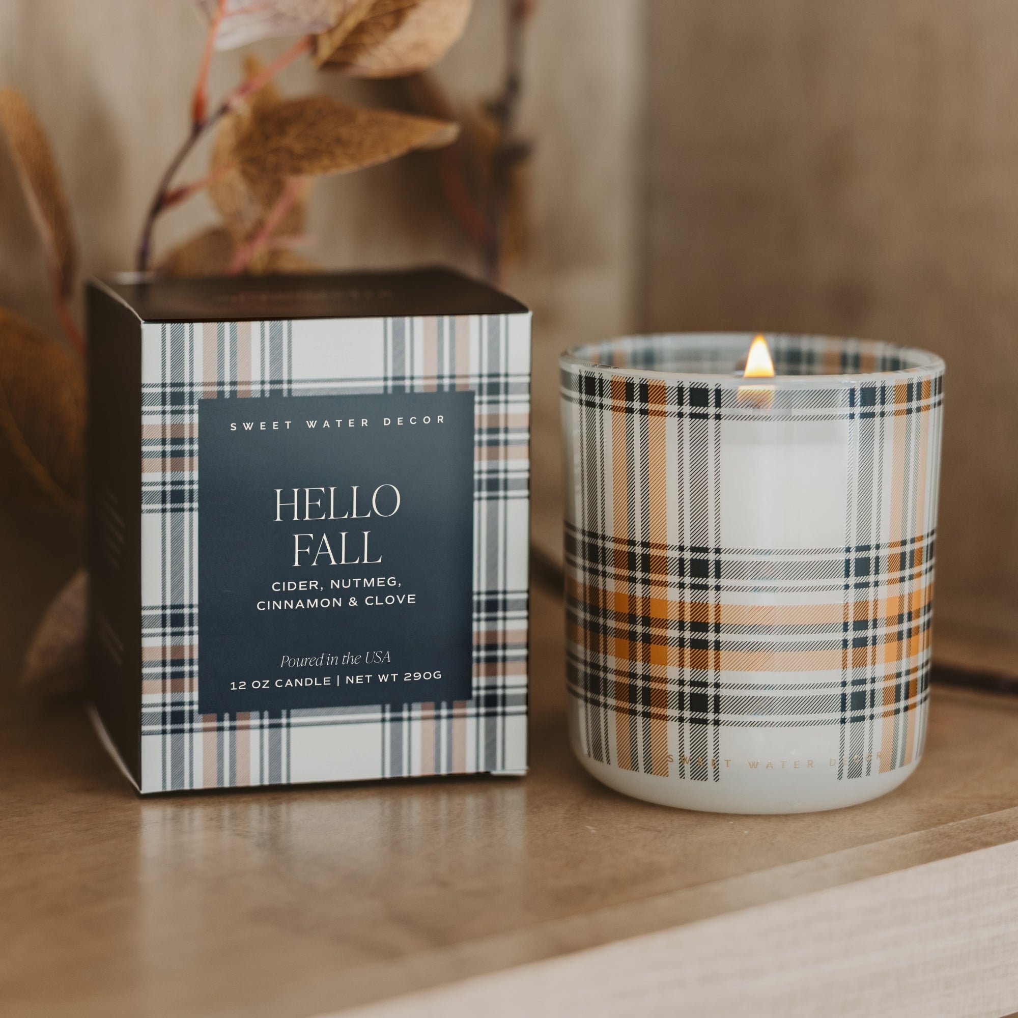 Sweet Water Decor Hello Fall Soy Candle - Boxed Tinted Glass Jar - 12 oz