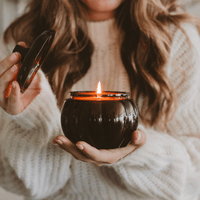 Sweet Water Decor Hello Fall Soy Candle - Amber Glass Pumpkin Jar - 20 oz