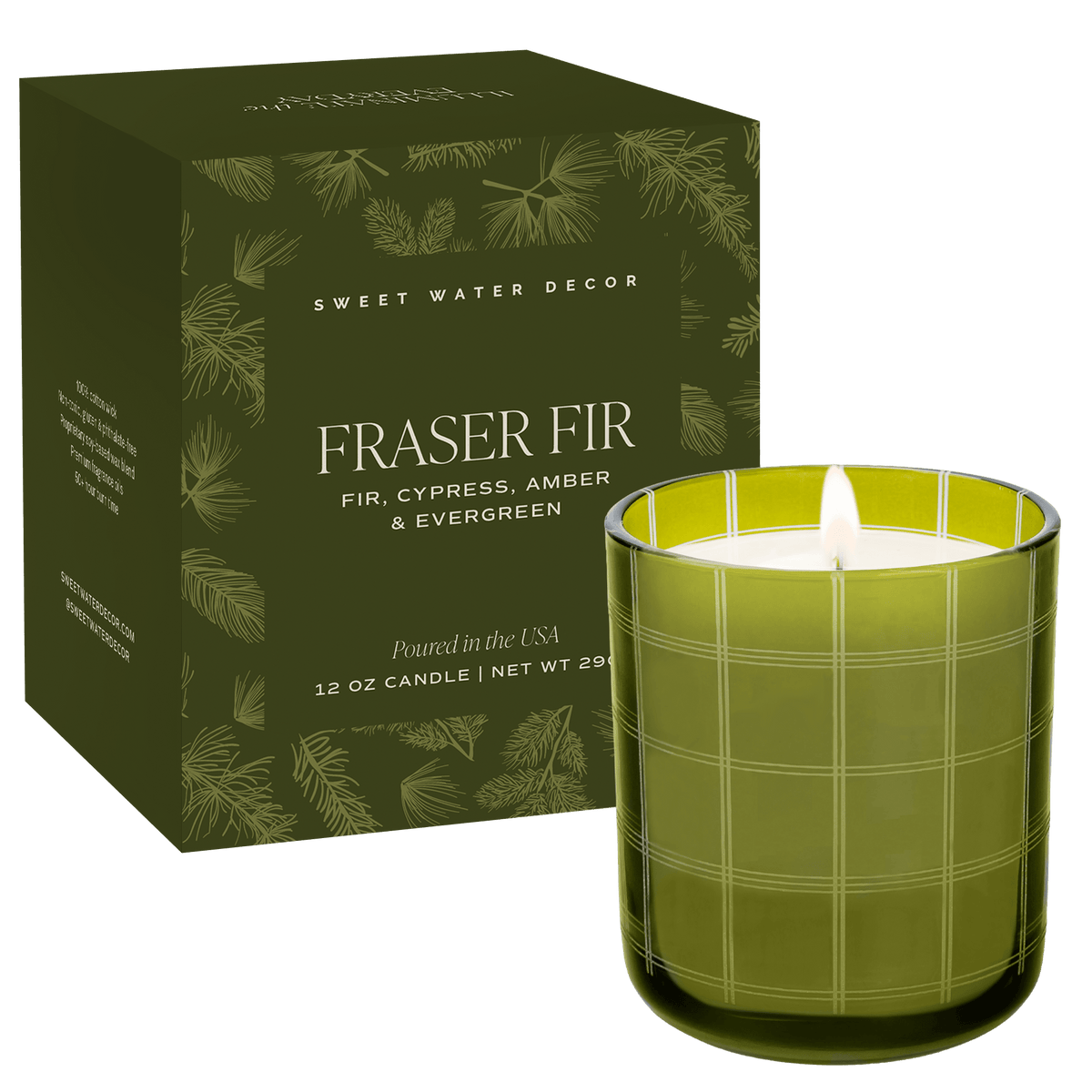 Sweet Water Decor Fraser Fir Soy Candle - Boxed Tinted Glass Jar - 12 oz