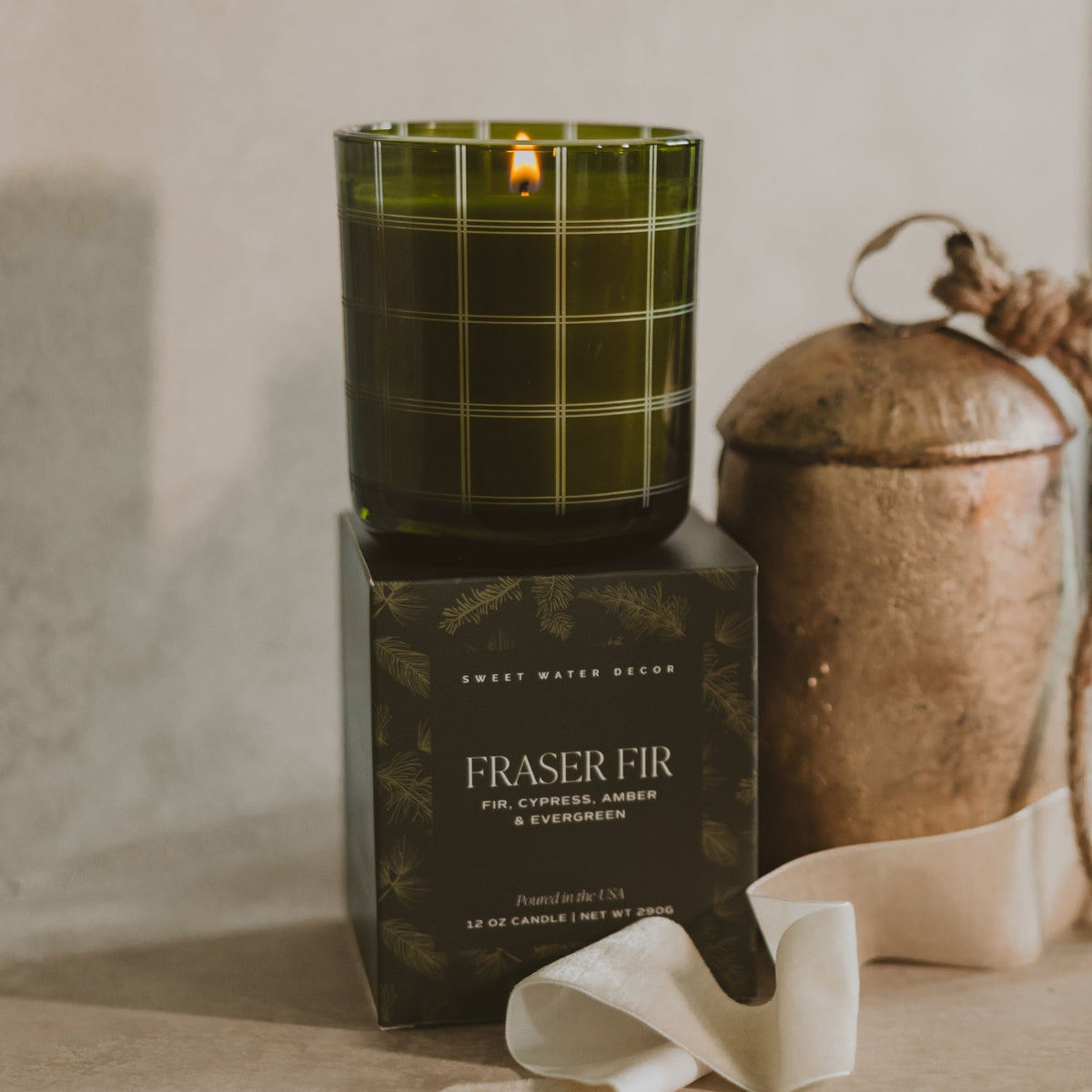 Sweet Water Decor Fraser Fir Soy Candle - Boxed Tinted Glass Jar - 12 oz