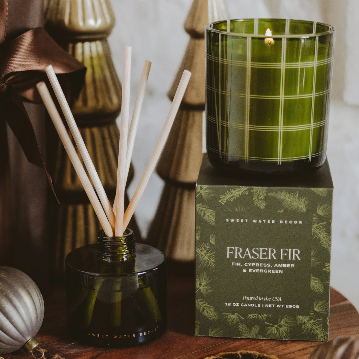 Sweet Water Decor Fraser Fir Soy Candle - Boxed Tinted Glass Jar - 12 oz