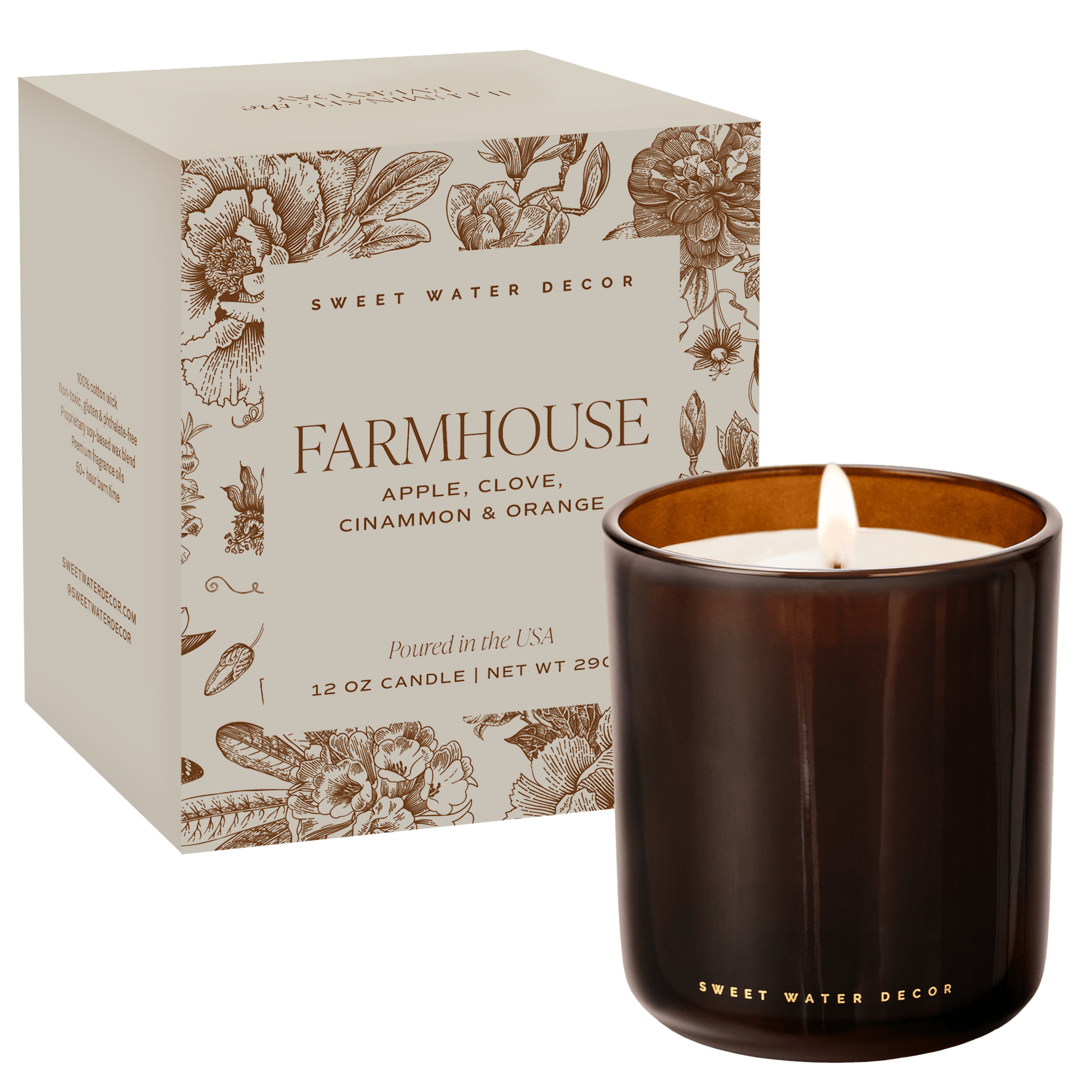 Sweet Water Decor Farmhouse Soy Candle - Boxed Amber Tinted Glass Jar - 12 oz