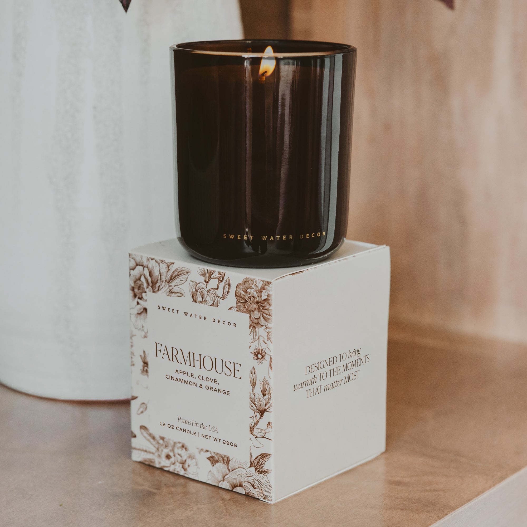 Sweet Water Decor Farmhouse Soy Candle - Boxed Amber Tinted Glass Jar - 12 oz