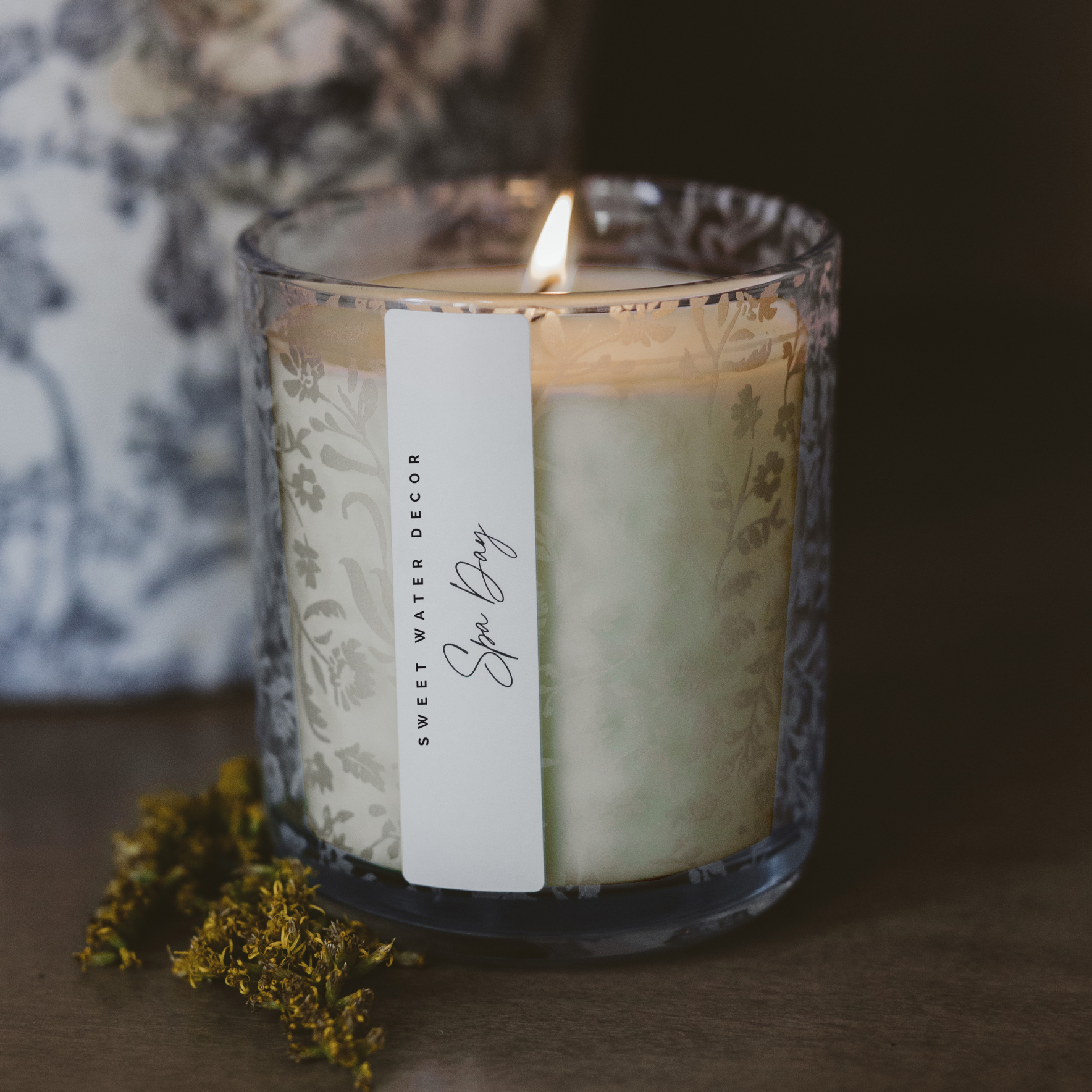 Sweet Water Decor Spa Day Soy Candle - Blue Tinted Glass Jar - 12 oz
