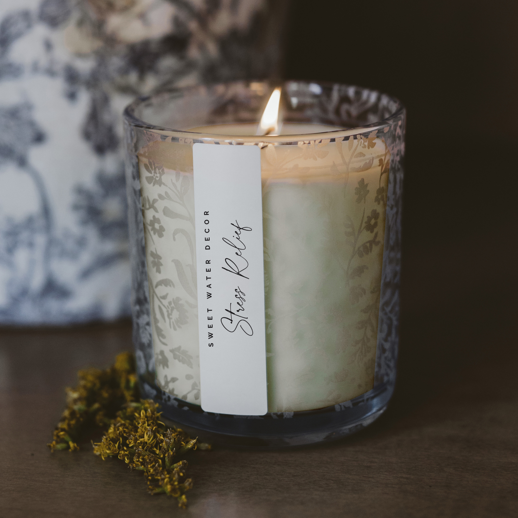 Sweet Water Decor Stress Relief Soy Candle - Blue Tinted Glass Jar - 12 oz