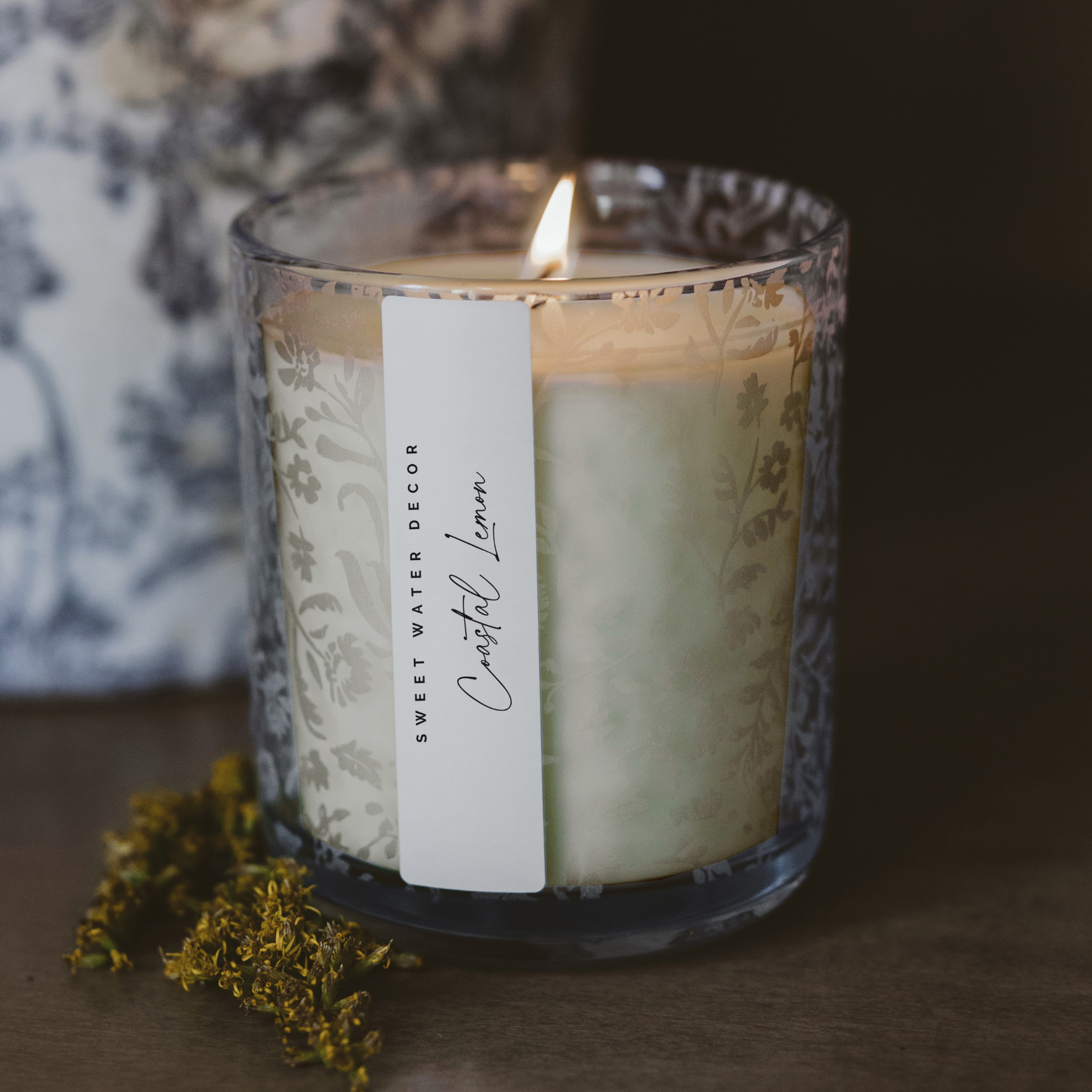 Sweet Water Decor Coastal Lemon Soy Candle - Blue Tinted Glass Jar - 12 oz