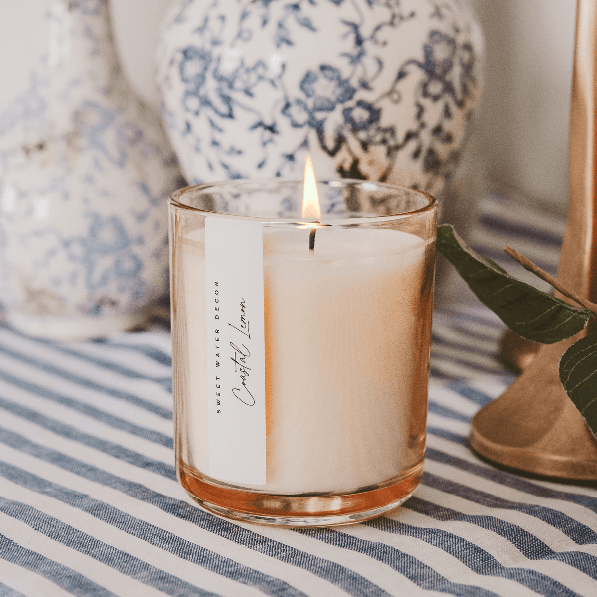 Sweet Water Decor Coastal Lemon Soy Candle - Tinted Glass Jar - 12 oz