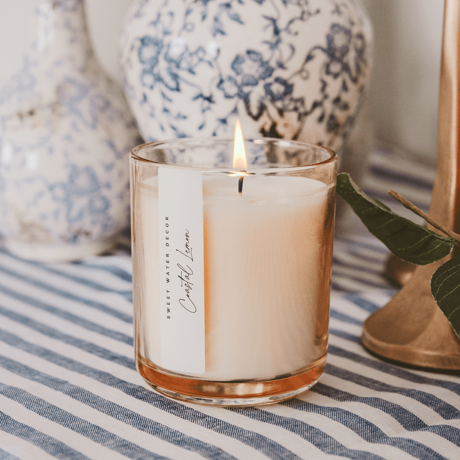 Sweet Water Decor Coastal Lemon Soy Candle - Tinted Glass Jar - 12 oz