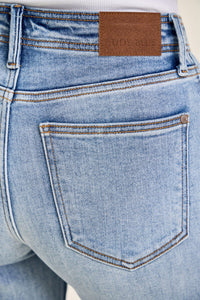 Judy Blue Mid Rise Ankle Wide Leg Fray Hem Jeans