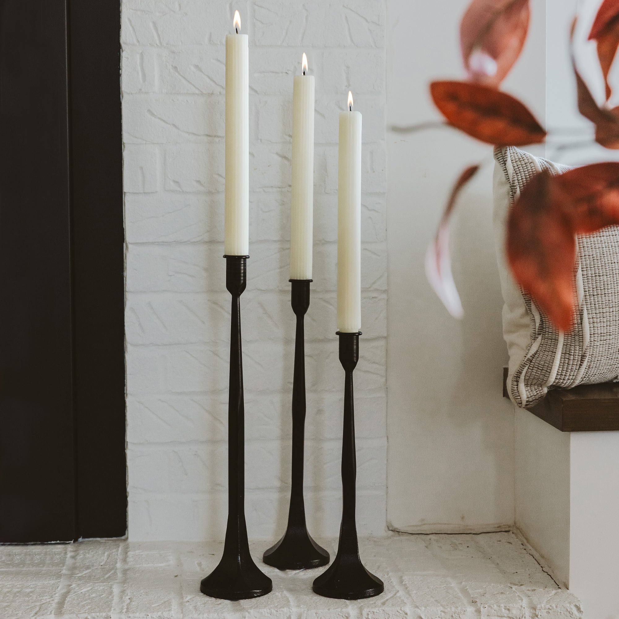 Sweet Water Decor Cast Iron Taper Candle Holders - Set of 3