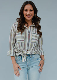 Melanie Multi Stripe Button Down Long Sleeve Shirt