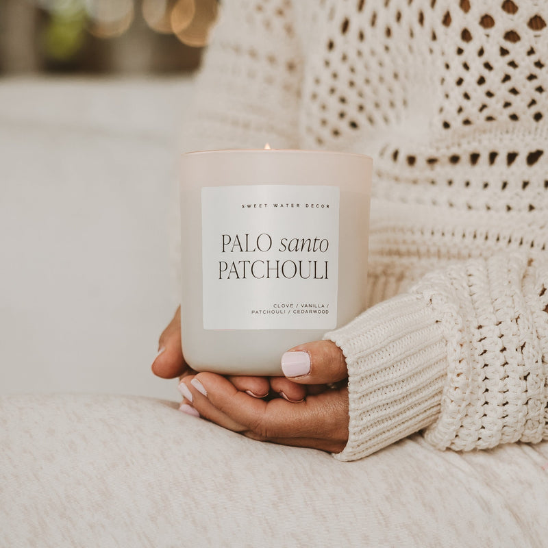 Sweet Water Decor Palo Santo Patchouli Soy Candle - Tan Matte Jar - 15 oz