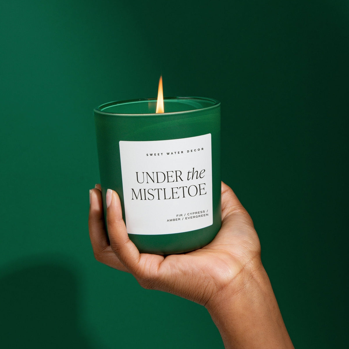 Sweet Water Decor Under the Mistletoe Soy Candle - Green Matte Jar - 15 oz (Fraser Fir)