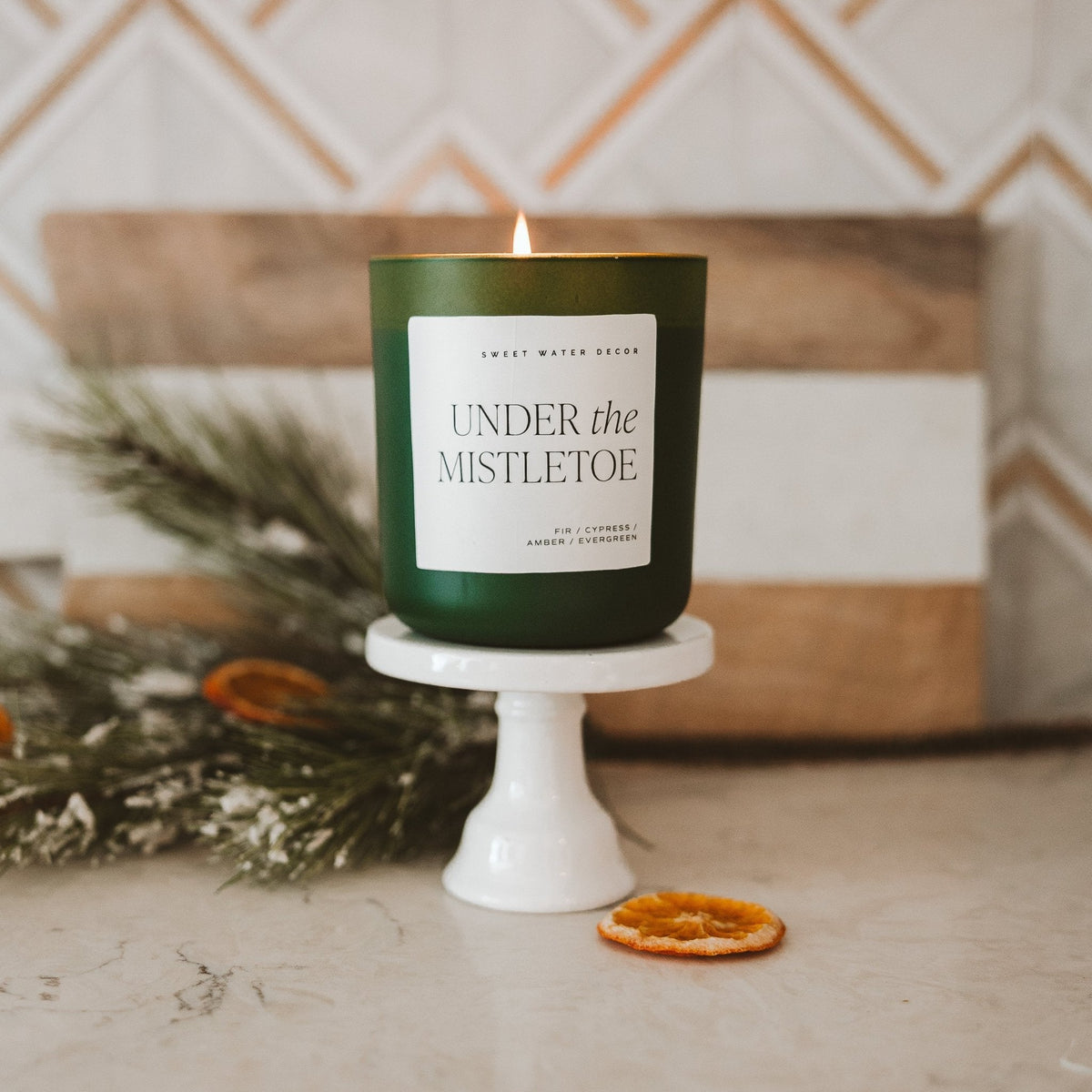 Sweet Water Decor Under the Mistletoe Soy Candle - Green Matte Jar - 15 oz (Fraser Fir)