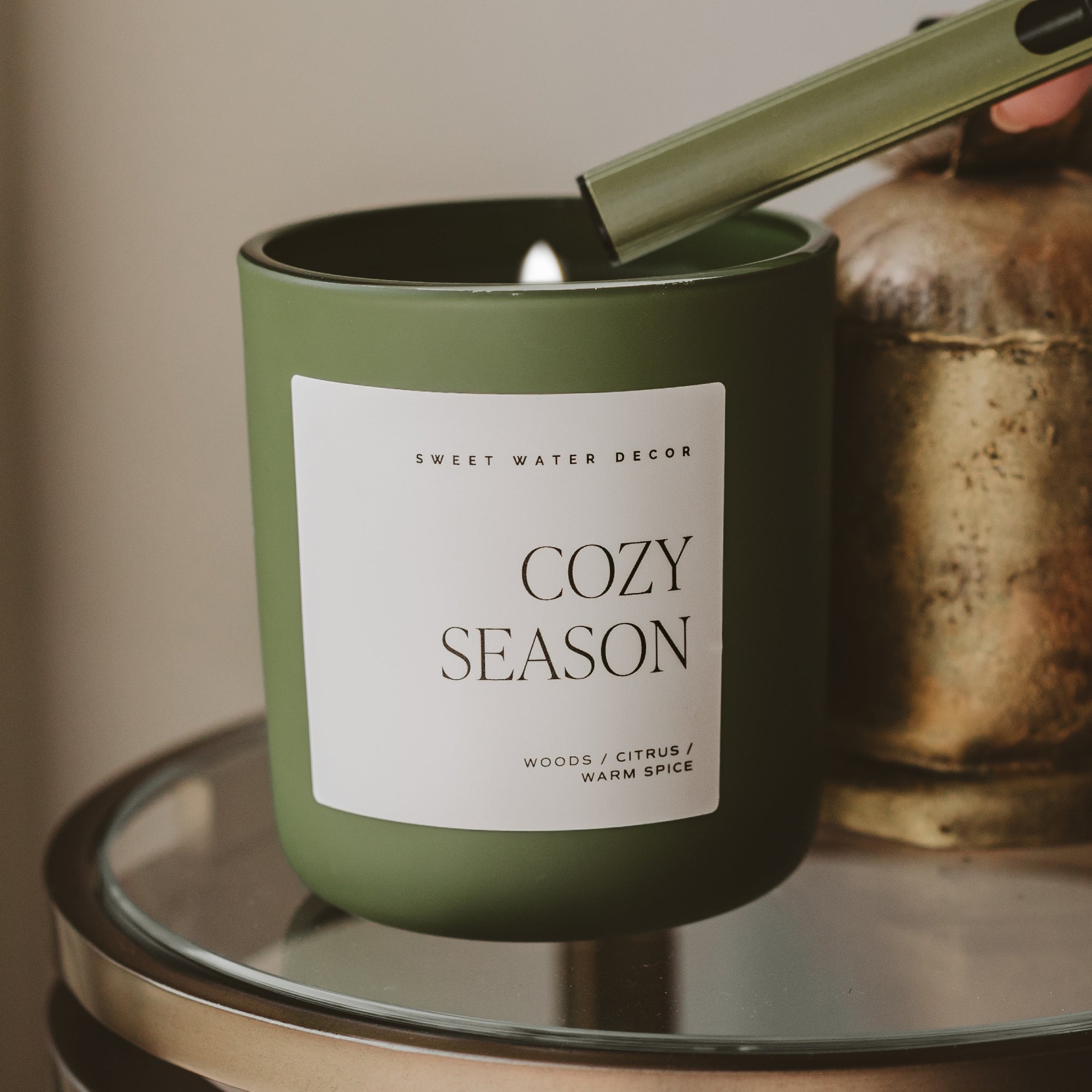 Sweet Water Decor Cozy Season Soy Candle - Olive Matte Jar - 15 oz