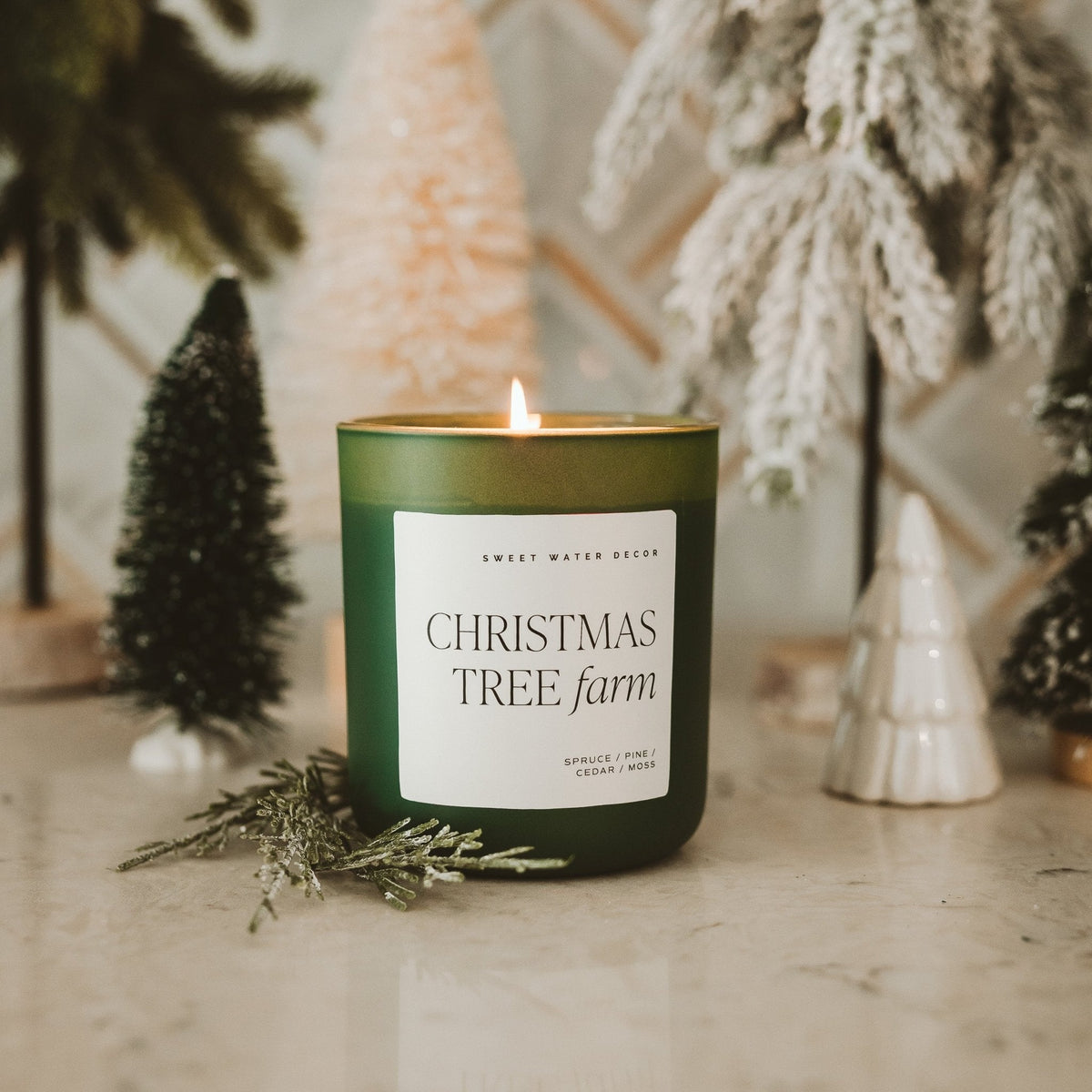 Sweet Water Decor Christmas Tree Farm Soy Candle - Green Matte Jar - 15 oz