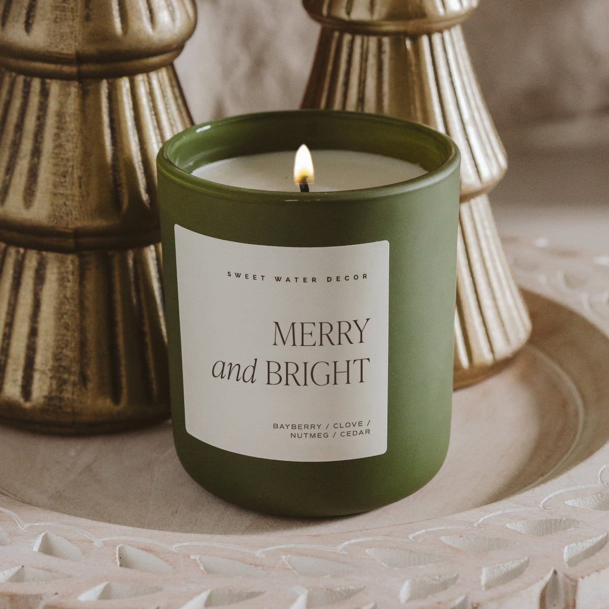 Sweet Water Decor Merry and Bright Soy Candle - Olive Matte Jar - 15 oz