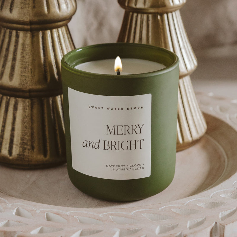 Sweet Water Decor Merry and Bright Soy Candle - Olive Matte Jar - 15 oz
