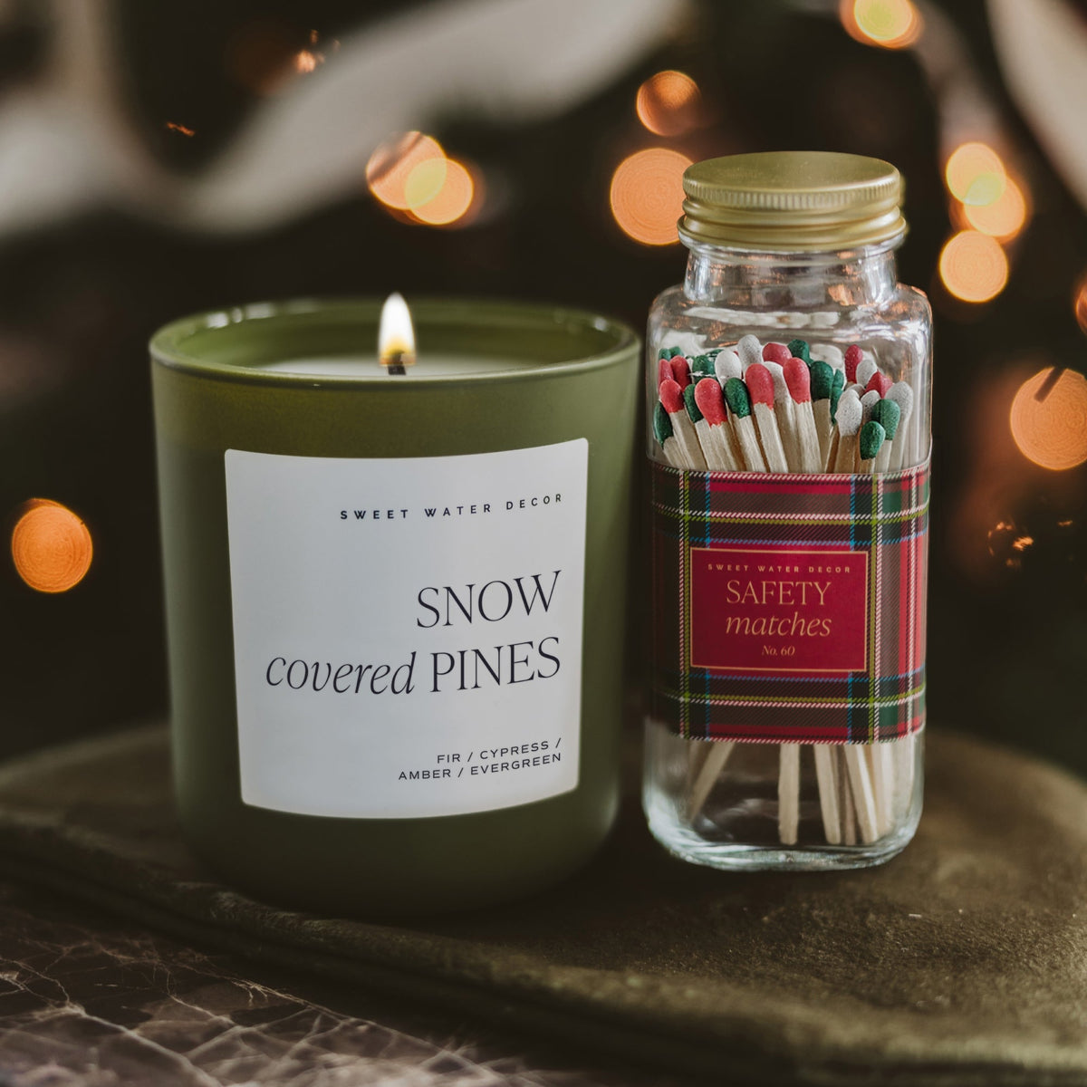 Sweet Water Decor Snow Covered Pines Soy Candle - Olive Matte Jar - 15 oz