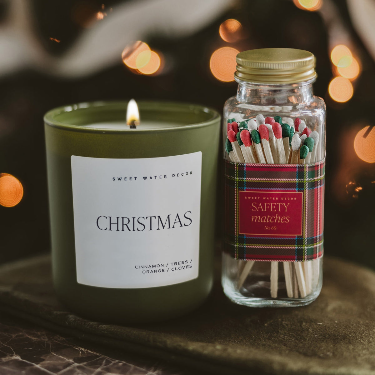 Sweet Water Decor Christmas Soy Candle - Olive Matte Jar - 15 oz