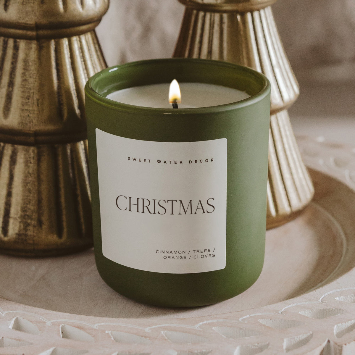 Sweet Water Decor Christmas Soy Candle - Olive Matte Jar - 15 oz