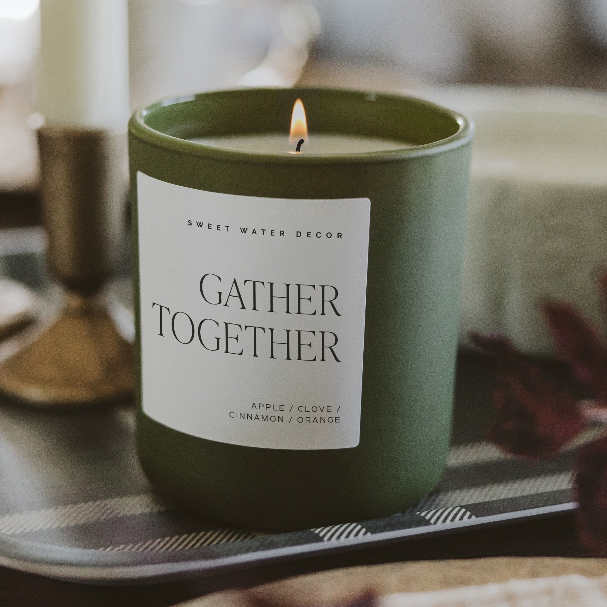 Sweet Water Decor Gather Together Soy Candle - Olive Matte Jar - 15 oz