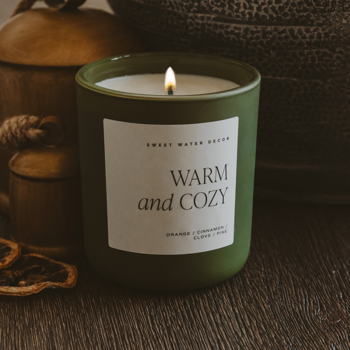 Sweet Water Decor Warm and Cozy Soy Candle - Olive Matte Jar - 15 oz