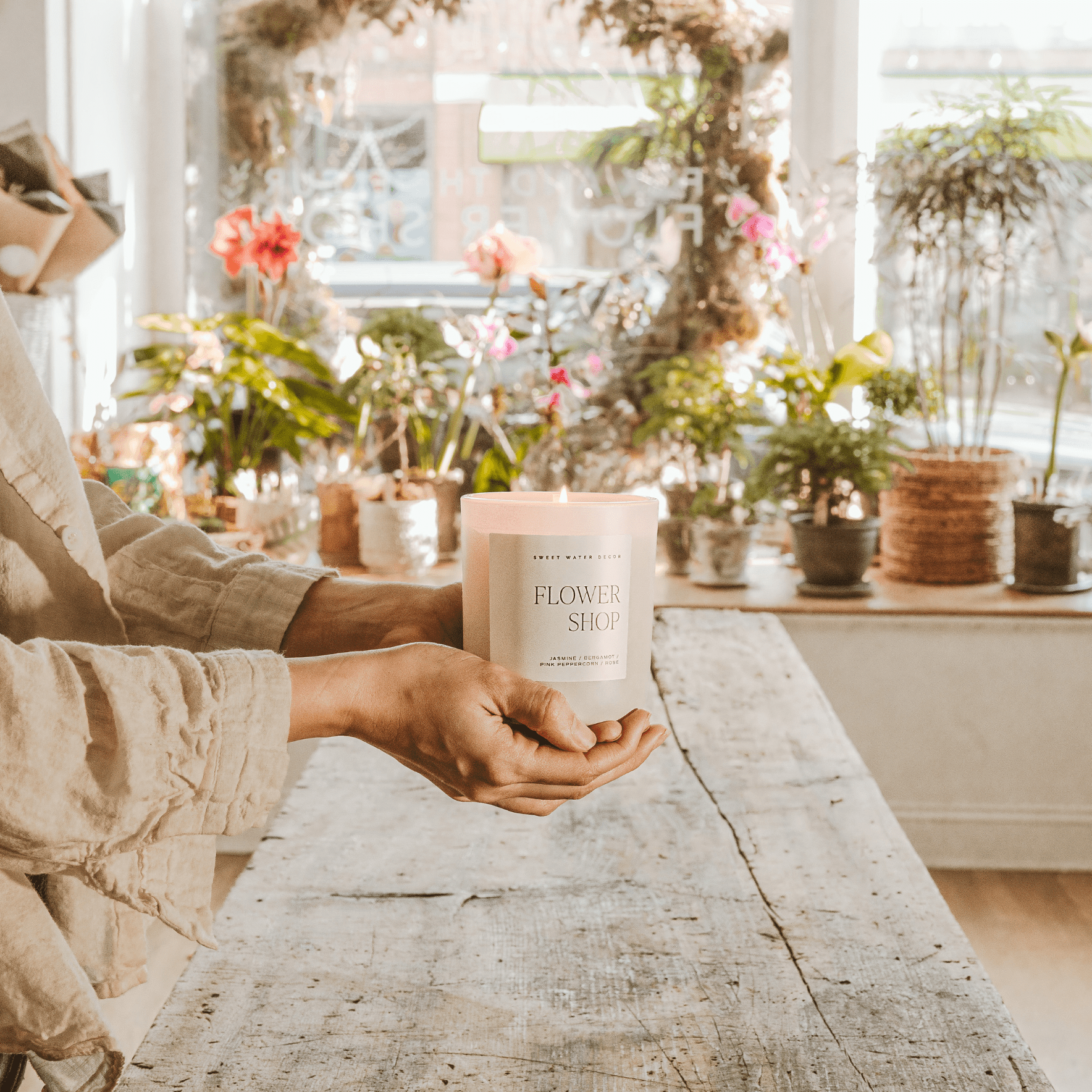 Sweet Water Decor Flower Shop Soy Candle - Tan Matte Jar - 15 oz