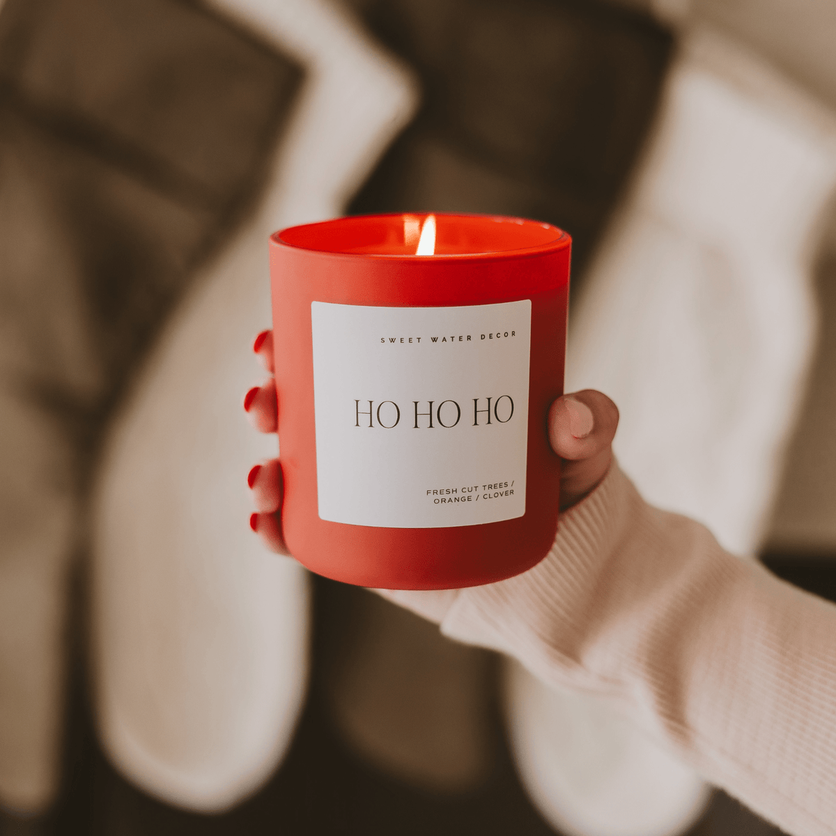Sweet Water Decor Ho Ho Ho Soy Candle - Red Matte Jar - 15 oz (Christmas)