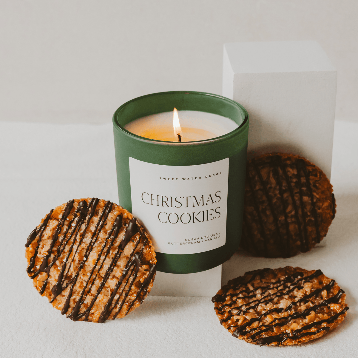 Sweet Water Decor Christmas Cookies Soy Candle - Green Matte Jar - 15 oz