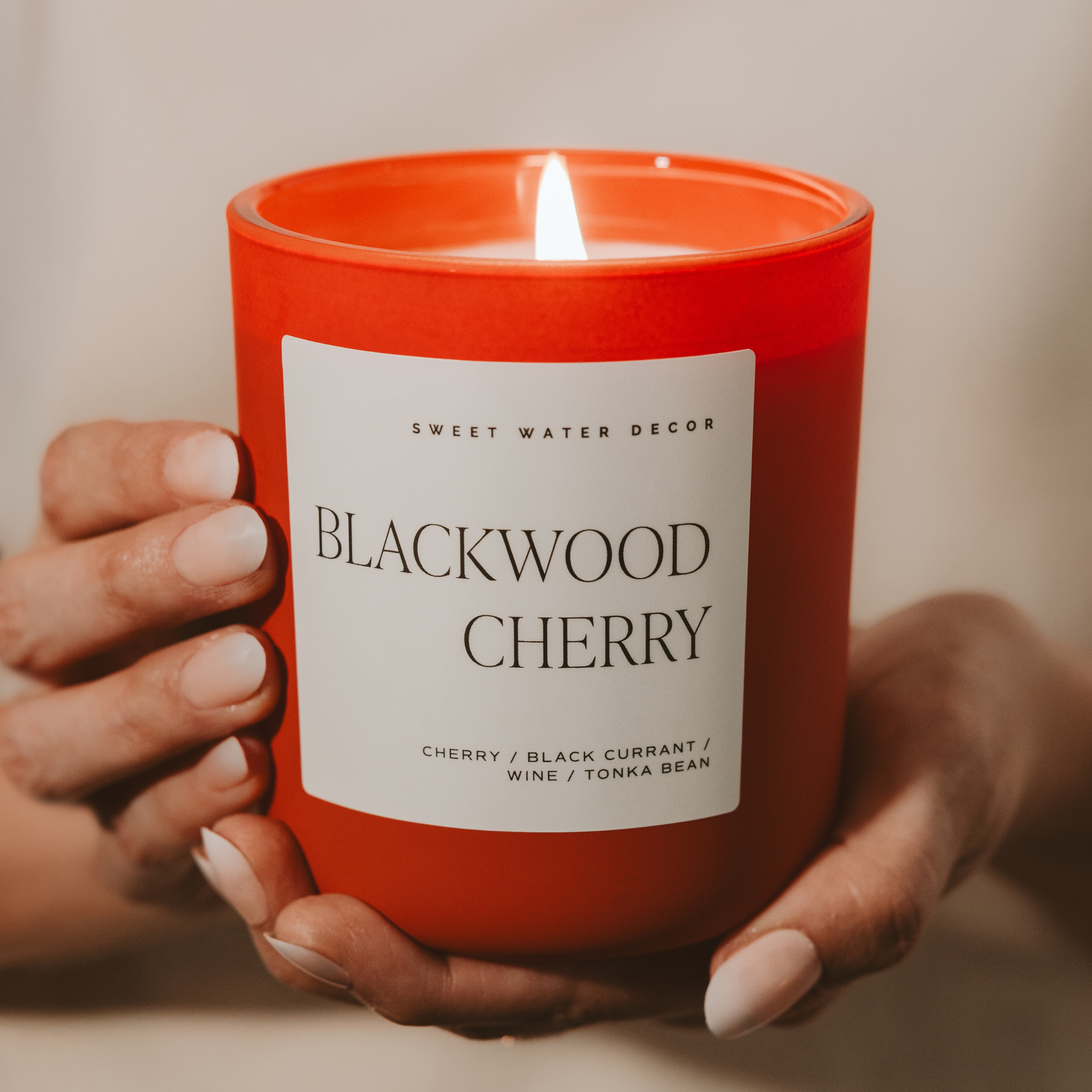 Sweet Water Decor Blackwood Cherry Soy Candle - Red Matte Jar - 15 oz