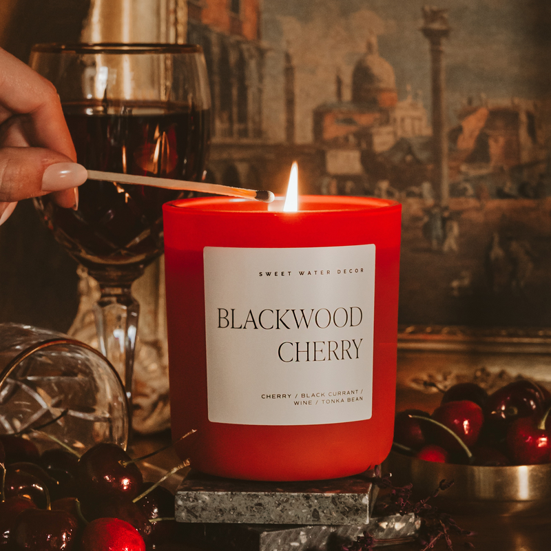 Sweet Water Decor Blackwood Cherry Soy Candle - Red Matte Jar - 15 oz