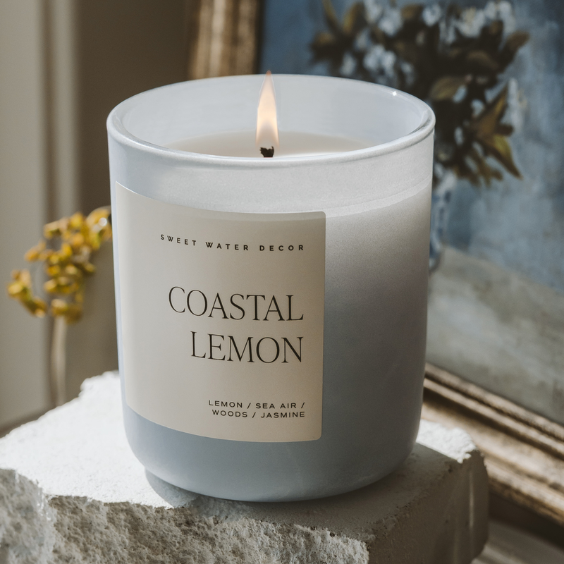 Sweet Water Decor Coastal Lemon Soy Candle - Blue Matte Jar - 15 oz