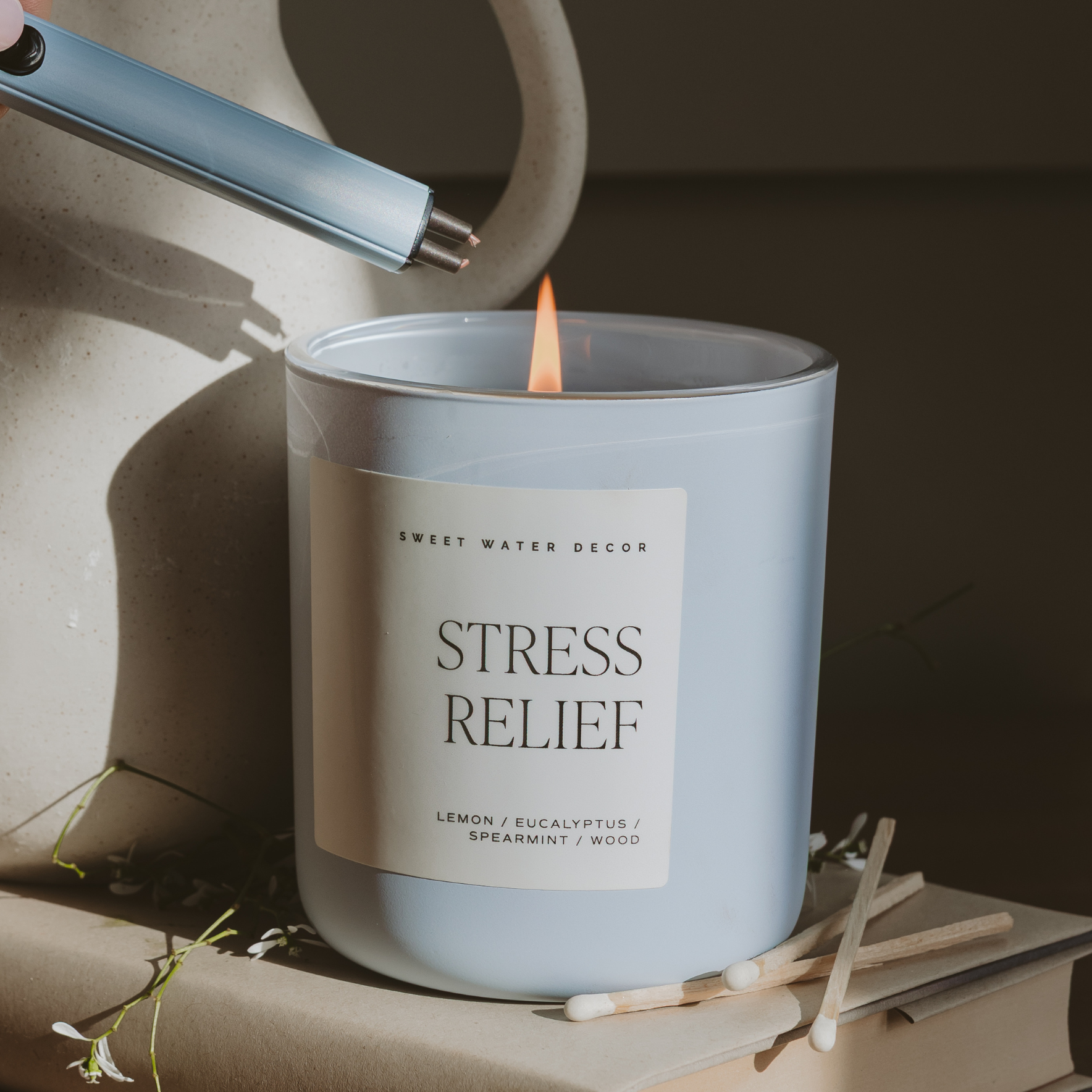 Sweet Water Decor Stress Relief Soy Candle - Blue Matte Jar - 15 oz