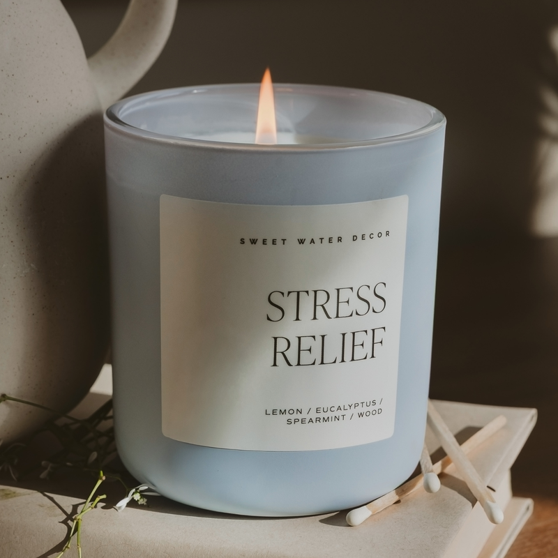 Sweet Water Decor Stress Relief Soy Candle - Blue Matte Jar - 15 oz