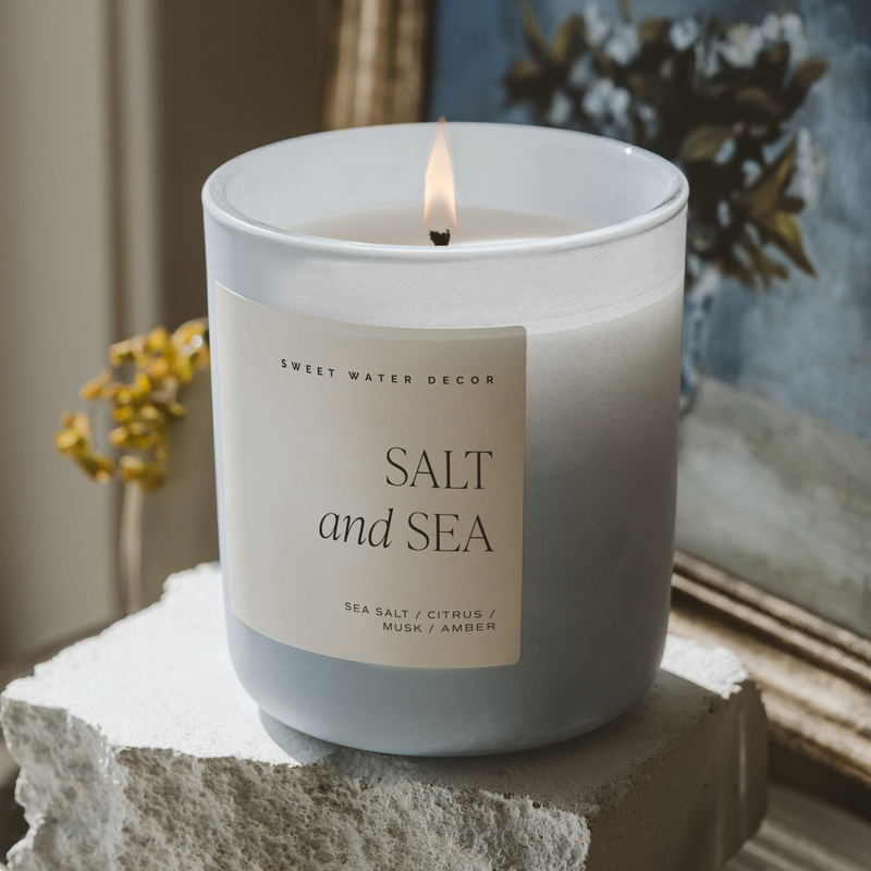 Sweet Water Decor Salt and Sea Soy Candle - Blue Matte Jar - 15 oz