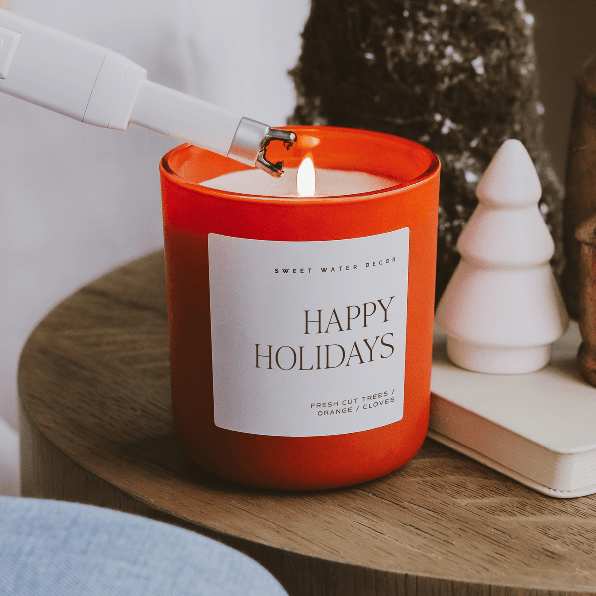 Sweet Water Decor Happy Holidays Soy Candle - Red Matte Jar - 15 oz (Christmas)