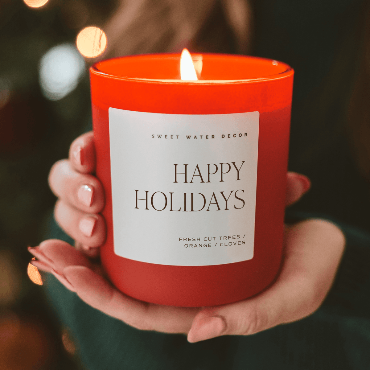 Sweet Water Decor Happy Holidays Soy Candle - Red Matte Jar - 15 oz (Christmas)