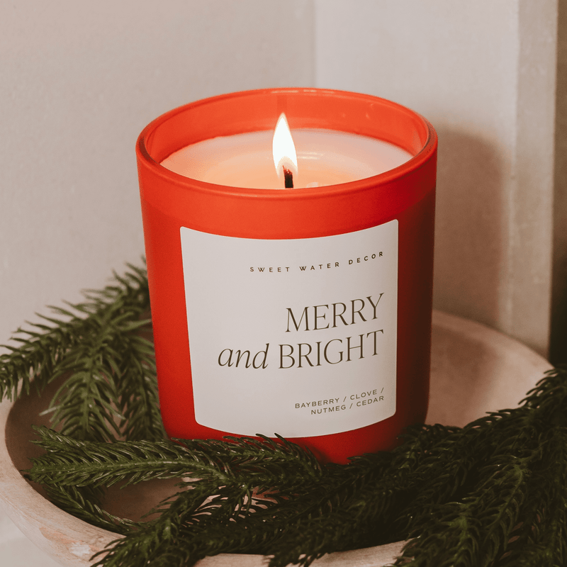 Sweet Water Decor Merry and Bright Soy Candle - Red Matte Jar - 15 oz