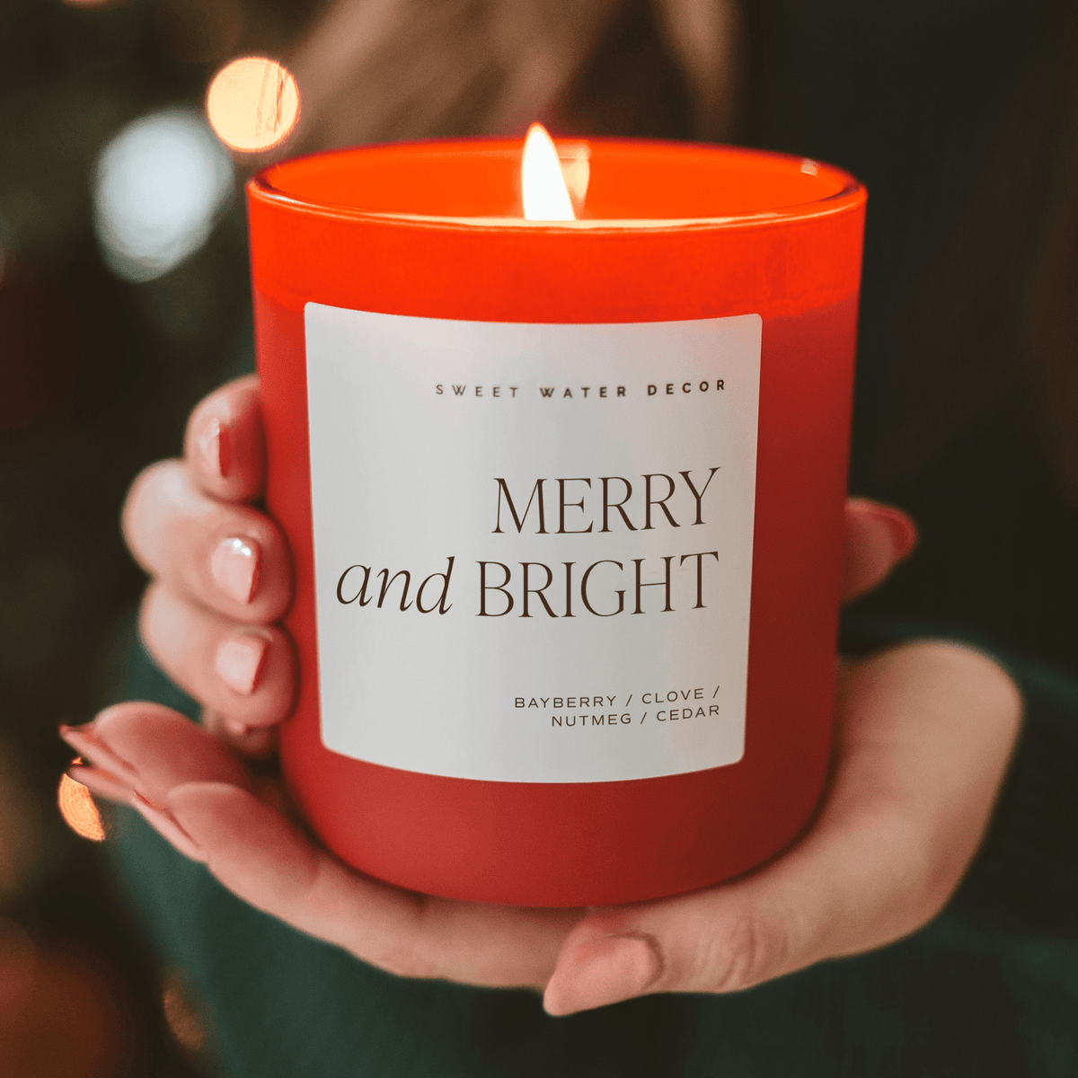 Sweet Water Decor Merry and Bright Soy Candle - Red Matte Jar - 15 oz