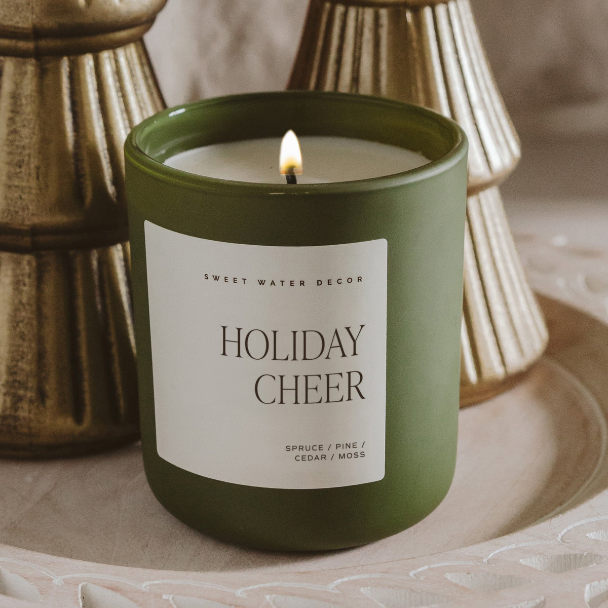 Sweet Water Decor Holiday Cheer Soy Candle - Olive Matte Jar - 15 oz (Christmas Tree)