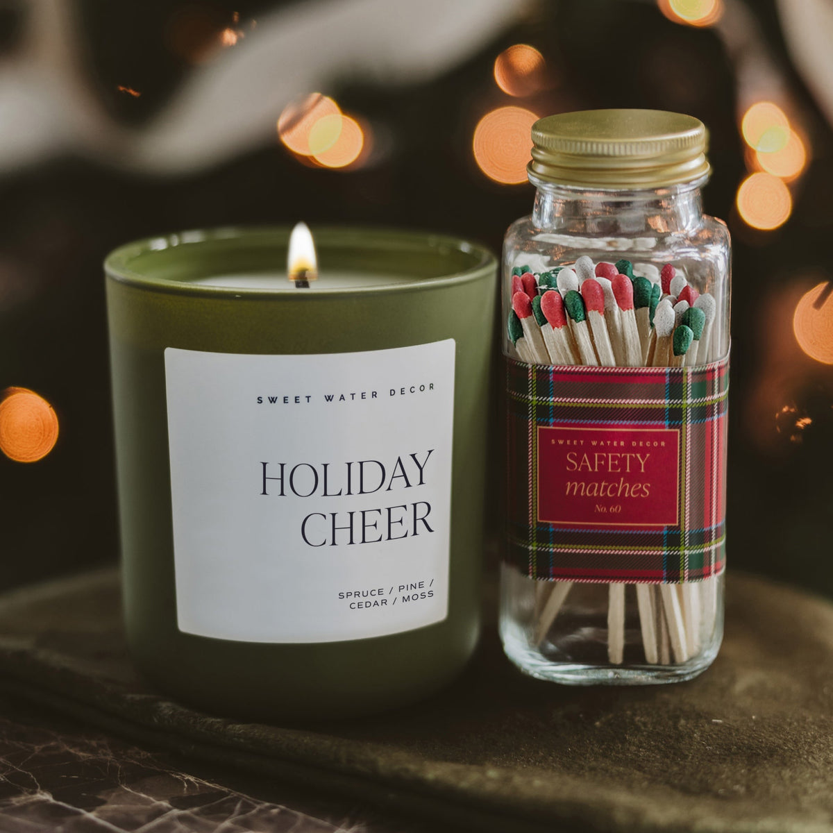Sweet Water Decor Holiday Cheer Soy Candle - Olive Matte Jar - 15 oz (Christmas Tree)